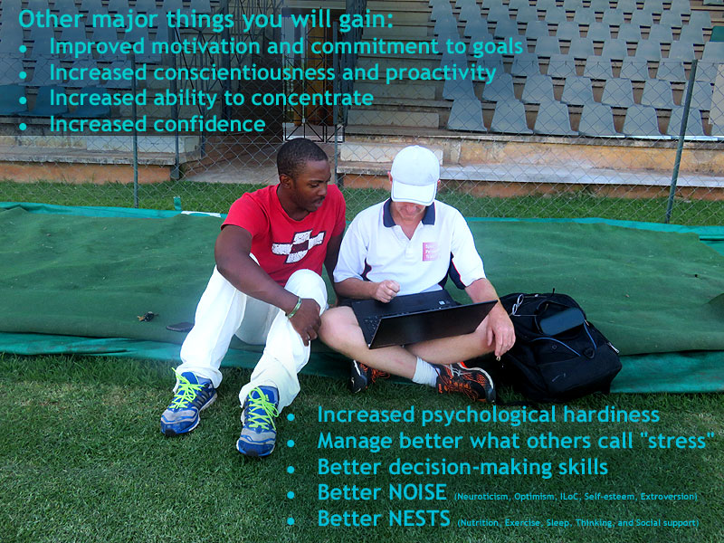Adrian training a cricketer on field